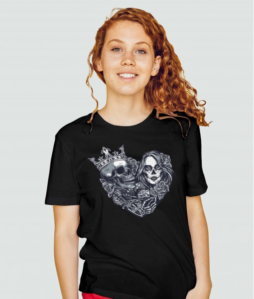 Дамска тениска с щампа Готика Hearts Skull And Women